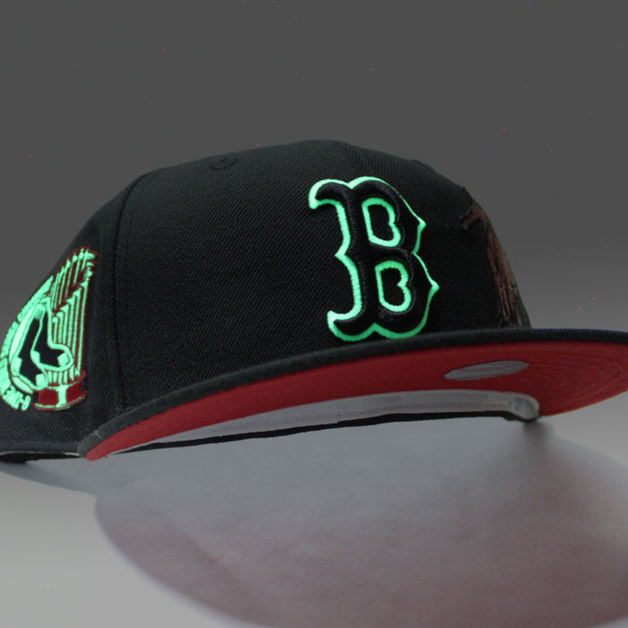 Boston Red Sox 8X Champions New Era 59Fifty Fitted Hat (Glow in the Dark Black Red Under Brim)