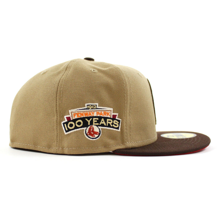Boston Red Sox FENWAY PARK 100 YEARS New Era 59Fifty Fitted Hat (KHAKI BURNT WOOD SCARLET Under Brim)