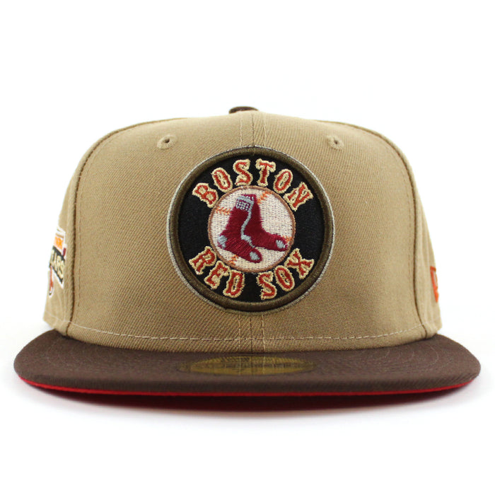 Boston Red Sox FENWAY PARK 100 YEARS New Era 59Fifty Fitted Hat (KHAKI BURNT WOOD SCARLET Under Brim)