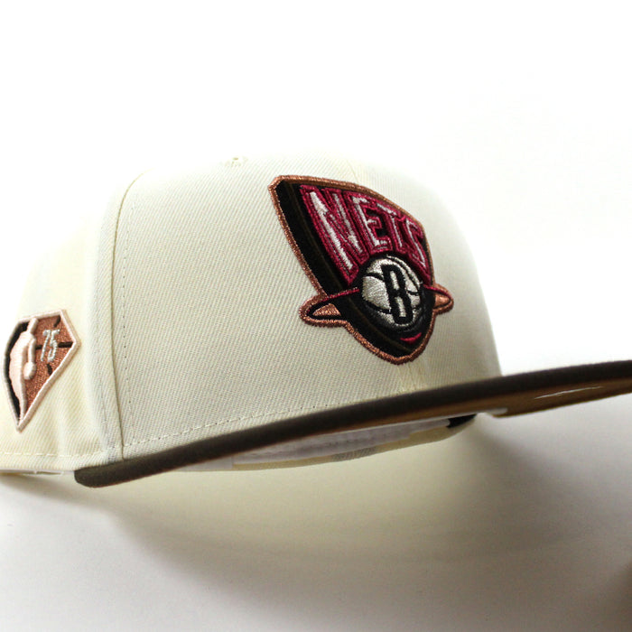 Brooklyn Nets 75 NBA New Era 59Fifty Fitted Hat (Chrome Walnut Khaki Under Brim)
