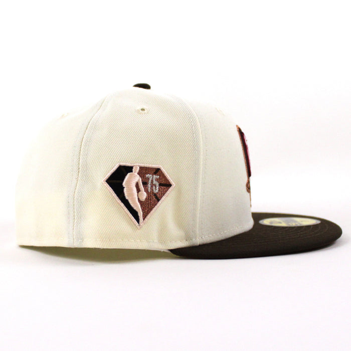 Brooklyn Nets 75 NBA New Era 59Fifty Fitted Hat (Chrome Walnut Khaki Under Brim)