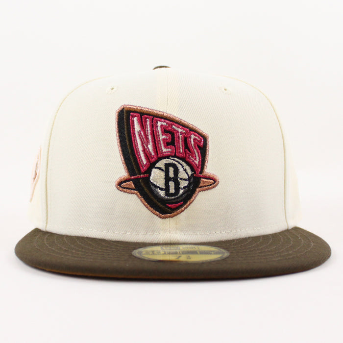 Brooklyn Nets 75 NBA New Era 59Fifty Fitted Hat (Chrome Walnut Khaki Under Brim)