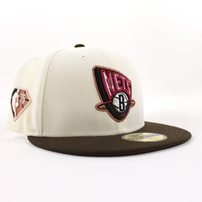 Brooklyn Nets 75 NBA New Era 59Fifty Fitted Hat (Chrome Walnut Khaki Under Brim)