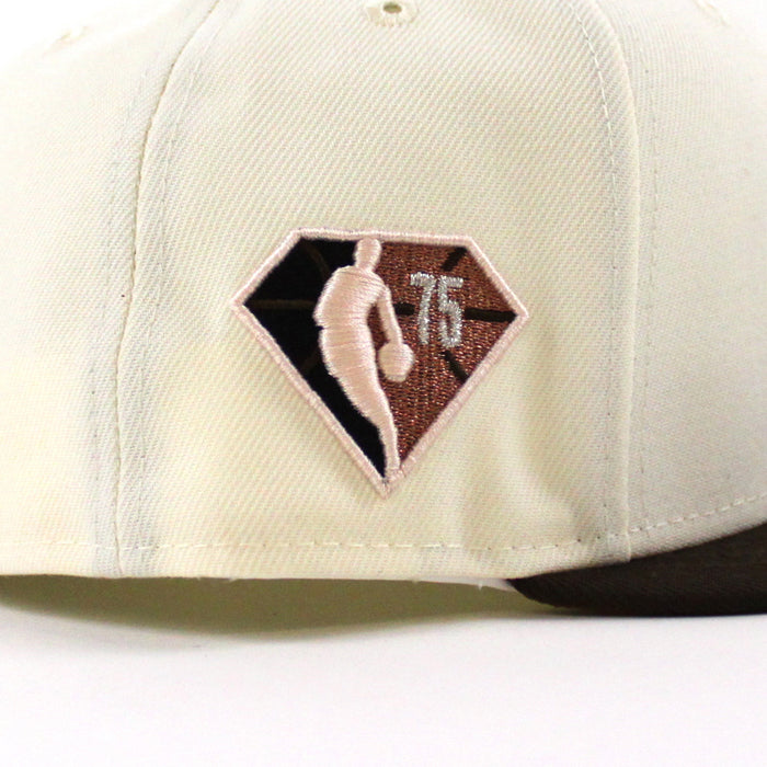 Brooklyn Nets 75 NBA New Era 59Fifty Fitted Hat (Chrome Walnut Khaki Under Brim)