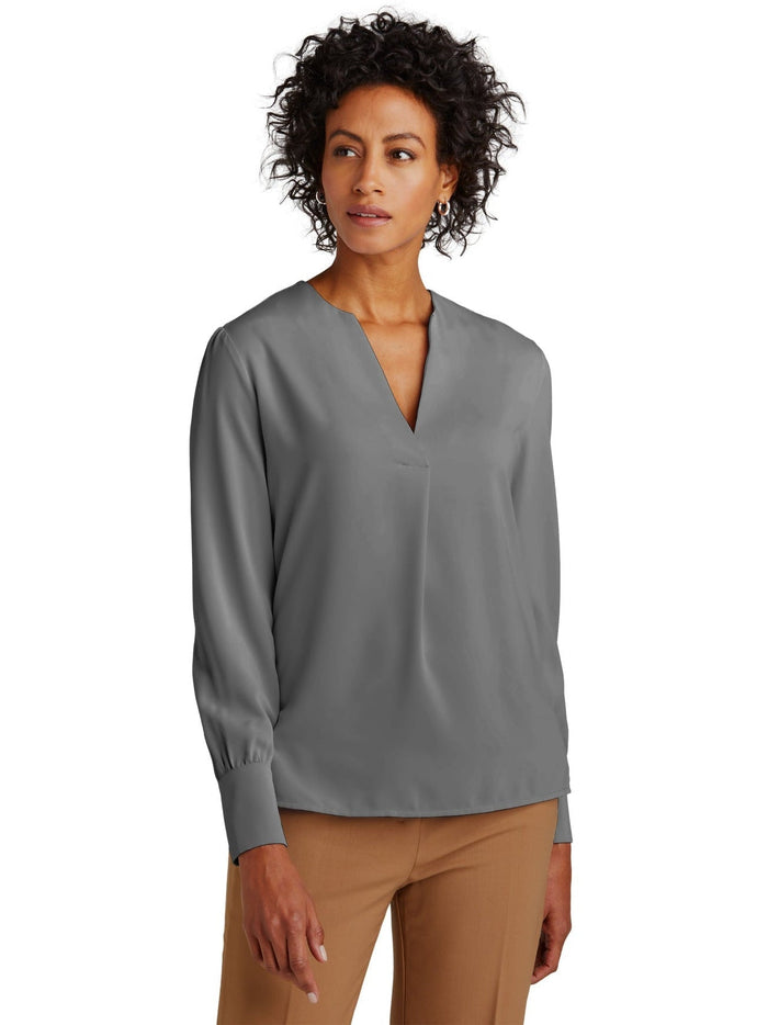 no-logo Brooks Brothers Ladies Open-Neck Satin Blouse-New-Brooks Brothers-Thread Logic