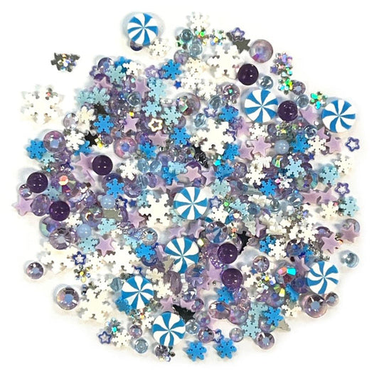 Buttons Galore - Mix Upz Craft Embellishments - 10g - Snow Swirl. This package contains 10 grams of Mix Upz craft embellishments.  Available at Embellish Away located in Bowmanville Ontario Canada.