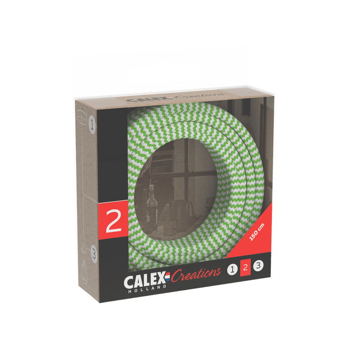 Calex Creations Fabric cable - Lime/White - 1.5meter