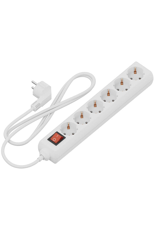 Calex Receptacle - 6-way - Switch - White - 1.4m cable