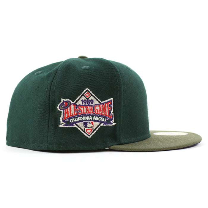 California Angels 1989 All Star Game New Era 59Fifty Fitted Hat (Dark Green Olive Purple Under Brim)