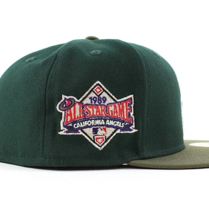 California Angels 1989 All Star Game New Era 59Fifty Fitted Hat (Dark Green Olive Purple Under Brim)