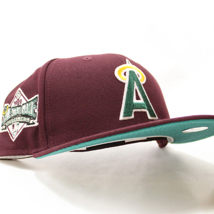 California Angels 1989 All-Star Game New Era 59Fifty Fitted Hat (GITD Maroon Teal Under Brim)