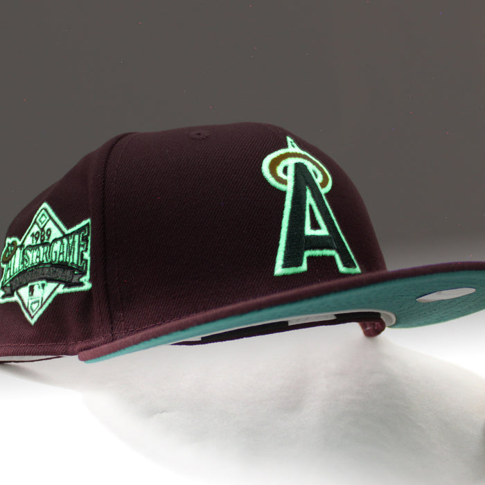 California Angels 1989 All-Star Game New Era 59Fifty Fitted Hat (GITD Maroon Teal Under Brim)