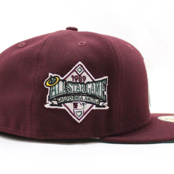 California Angels 1989 All-Star Game New Era 59Fifty Fitted Hat (GITD Maroon Teal Under Brim)