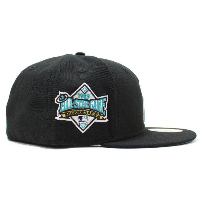 California Angels 1989 All-Star Game New Era 59Fifty Fitted Hat (Glow in the Dark Black Teal Under Brim)