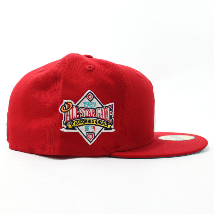 California Angels 1989 All-Star Game New Era 59Fifty Fitted Hat (Glow in the Dark Red Teal Under Brim)