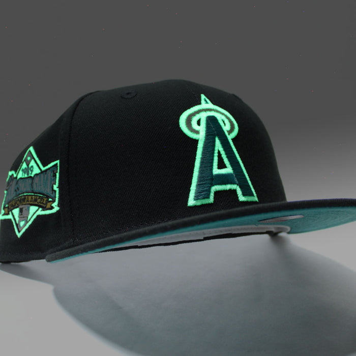 California Angels 1989 All-Star Game New Era 59Fifty Fitted Hat (Glow in the Dark Black Teal Under Brim)