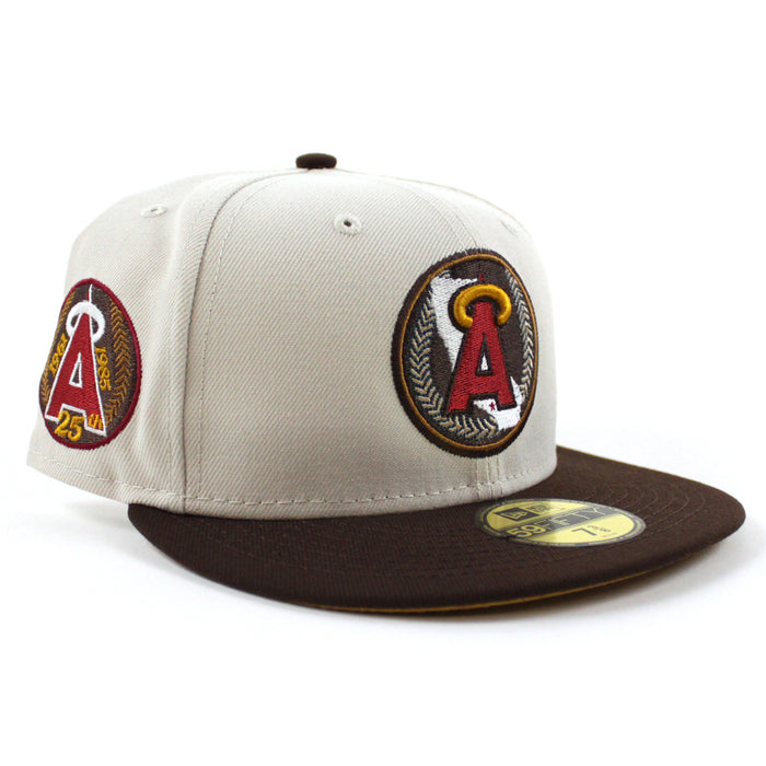 California Angels 25th Anniversary New Era 59Fifty Fitted Hat (GITD STONE BURNT WOOD PANAMA TAN UNDER BRIM)