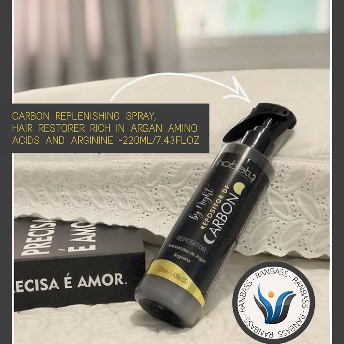 Carbon replenishing Spray, hair restorer rich in argan amino acids and arginine - 220ml / 7.43 floz - Reduce hair porosity, strengthen the amino acid bonds of the hair fiber, hydrate, and protect the strands against external damage and chemical processes.