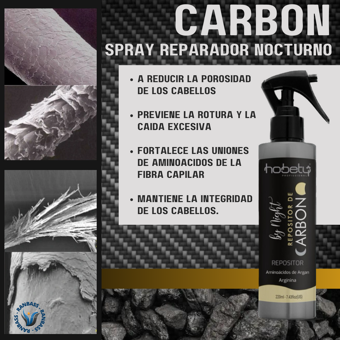 Carbon replenishing Spray, hair restorer rich in argan amino acids and arginine - 220ml / 7.43 floz - Reduce hair porosity, strengthen the amino acid bonds of the hair fiber, hydrate, and protect the strands against external damage and chemical processes.