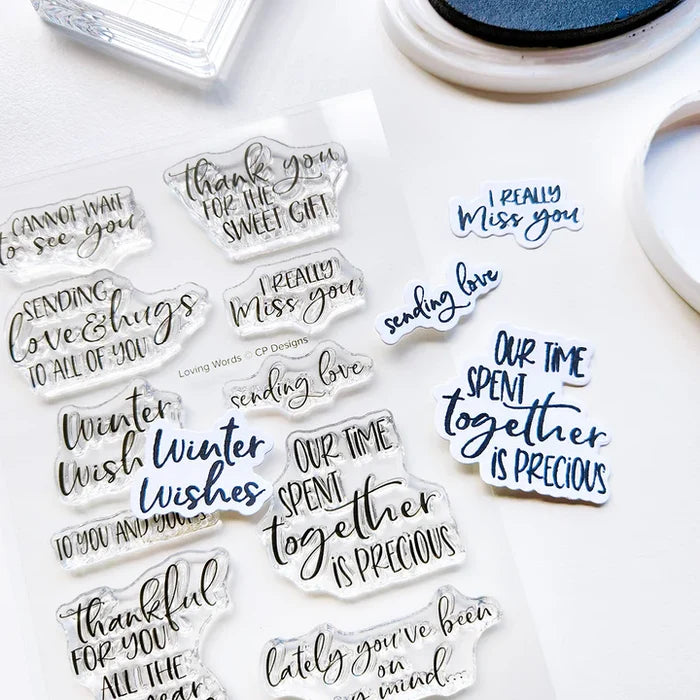 Catherine Pooler - Sentiments Stamp & Die - Loving Words. Holiday and year round sentiments. Available at Embellish Away located in Bowmanville Ontario Canada.