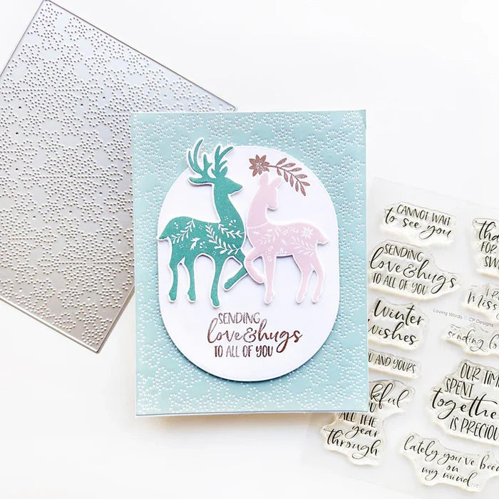Catherine Pooler - Sentiments Stamp & Die - Loving Words. Holiday and year round sentiments. Available at Embellish Away located in Bowmanville Ontario Canada. Example by Catherine Pooler Designs.