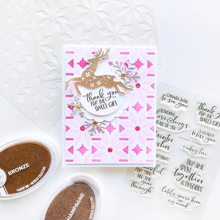 Catherine Pooler - Sentiments Stamp & Die - Loving Words. Holiday and year round sentiments. Available at Embellish Away located in Bowmanville Ontario Canada. Example by Catherine Pooler Designs.