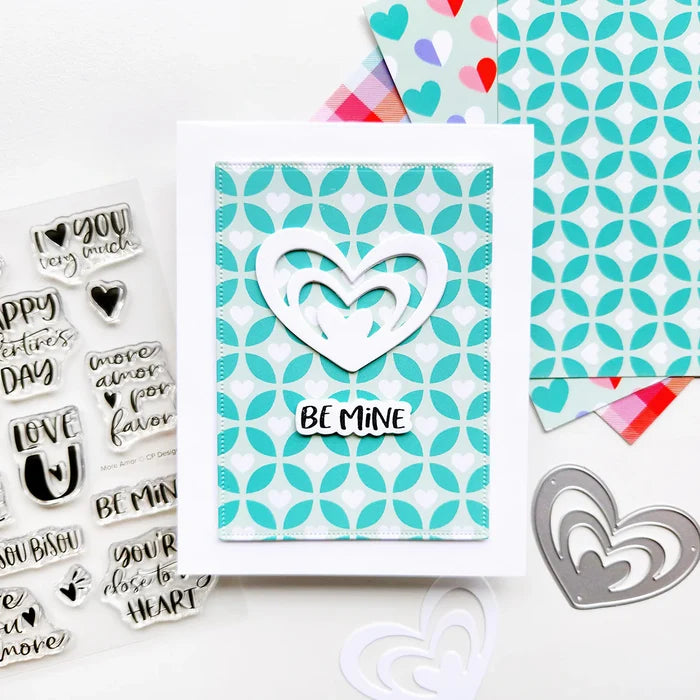 Catherine Pooler - Sentiments Stamp & Die Set - More Amor. Available at Embellish Away located in Bowmanville Ontario Canada. Example by brand ambassador.