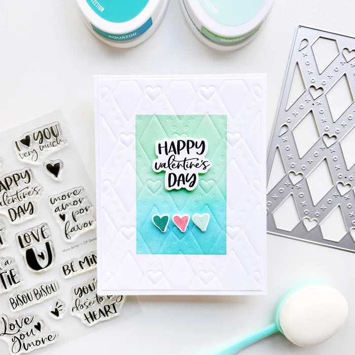 Catherine Pooler - Sentiments Stamp & Die Set - More Amor. Available at Embellish Away located in Bowmanville Ontario Canada. Example by brand ambassador.