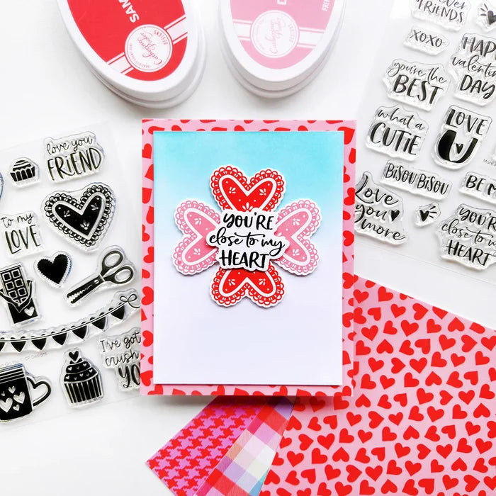 Catherine Pooler - Sentiments Stamp & Die Set - More Amor. Available at Embellish Away located in Bowmanville Ontario Canada. Example by brand ambassador.