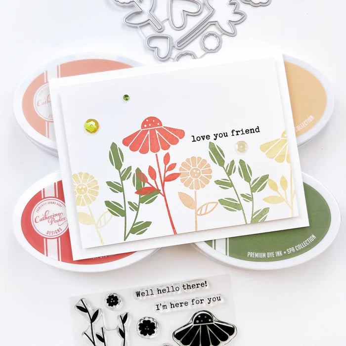 Catherine Pooler - Stamp &amp; Die Set - Flower Forest. The oversized blooms and stems from the Flower Forest Stamp Set are perfect alone or together to create cards for all occasions. Available at Embellish Away located in Bowmanville Ontario Canada. Card example by Catherine Pooler Designs.