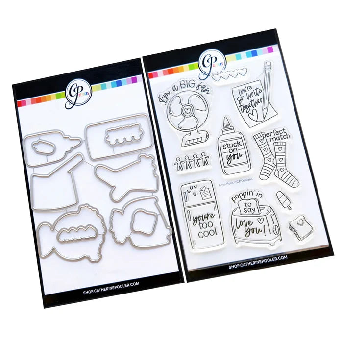 Catherine Pooler - Stamp & Die Set - Love Puns. Available at Embellish Away located in Bowmanville Ontario Canada.