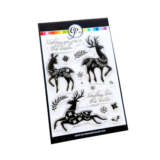 Catherine Pooler - Stamp &amp; Die Set - Peaceful Deer. Create elegant, winter-themed cards. Available at Embellish Away located in Bowmanville Ontario Canada.