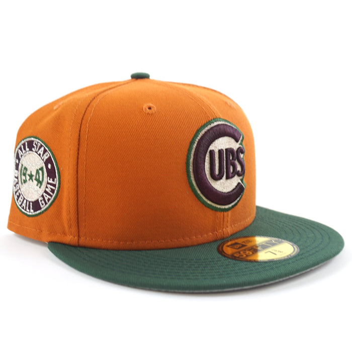 Chicago Cubs 1947 All Star Game New Era 59Fifty Fitted Hat (Fight Orange PINE GREEN GRAY Under Brim)