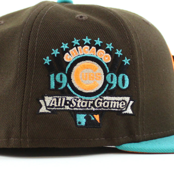 Chicago Cubs 1990 All Star Game New Era 59Fifty Fitted Hat (Walnut Teal Orange Under Brim)