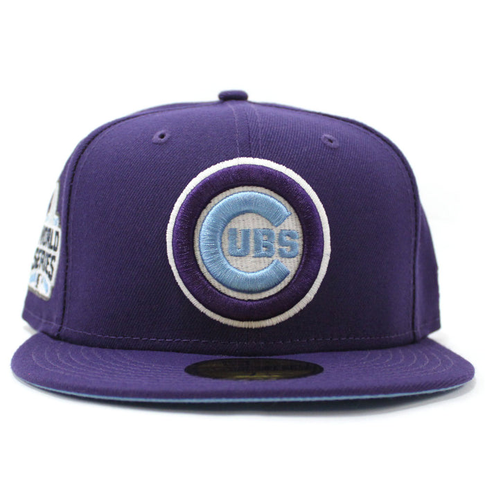 Chicago Cubs 2016 World Series New Era 59Fifty Fitted Hat (Glow in the Dark Purple Sky Blue Under Brim)