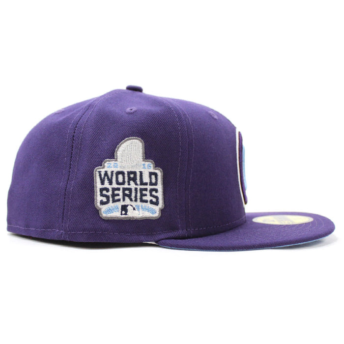 Chicago Cubs 2016 World Series New Era 59Fifty Fitted Hat (Glow in the Dark Purple Sky Blue Under Brim)