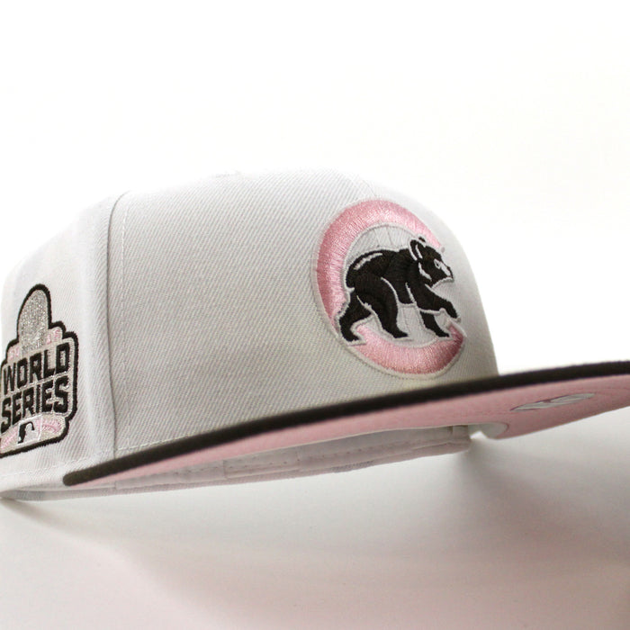 Chicago Cubs 2016 World Series New Era Fitted 59Fifty Hat (GITD White Brown Pink Under Brim)