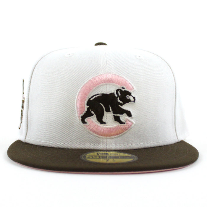 Chicago Cubs 2016 World Series New Era Fitted 59Fifty Hat (GITD White Brown Pink Under Brim)