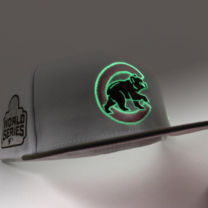 Chicago Cubs 2016 World Series New Era Fitted 59Fifty Hat (GITD White Brown Pink Under Brim)