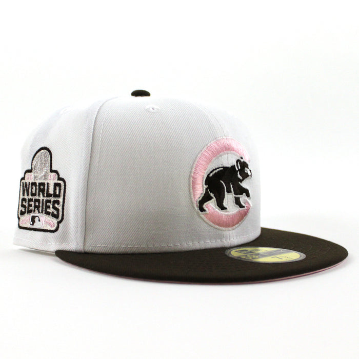 Chicago Cubs 2016 World Series New Era Fitted 59Fifty Hat (GITD White Brown Pink Under Brim)