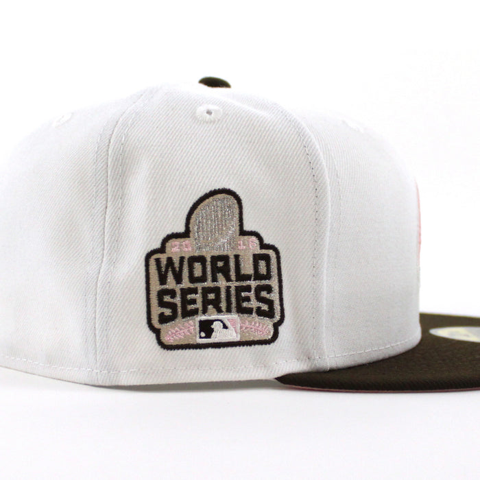 Chicago Cubs 2016 World Series New Era Fitted 59Fifty Hat (GITD White Brown Pink Under Brim)