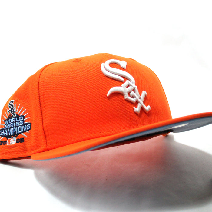 Chicago White Sox 2005 World Series CHAMPIONS New Era Fitted 59Fifty Hat (GITD Rush Orange Sky Blue Under Brim)