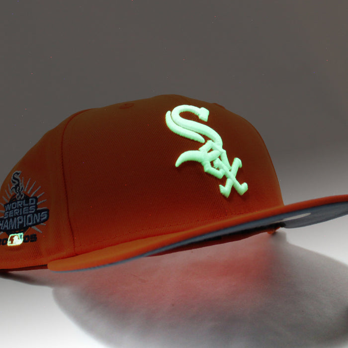 Chicago White Sox 2005 World Series CHAMPIONS New Era Fitted 59Fifty Hat (GITD Rush Orange Sky Blue Under Brim)