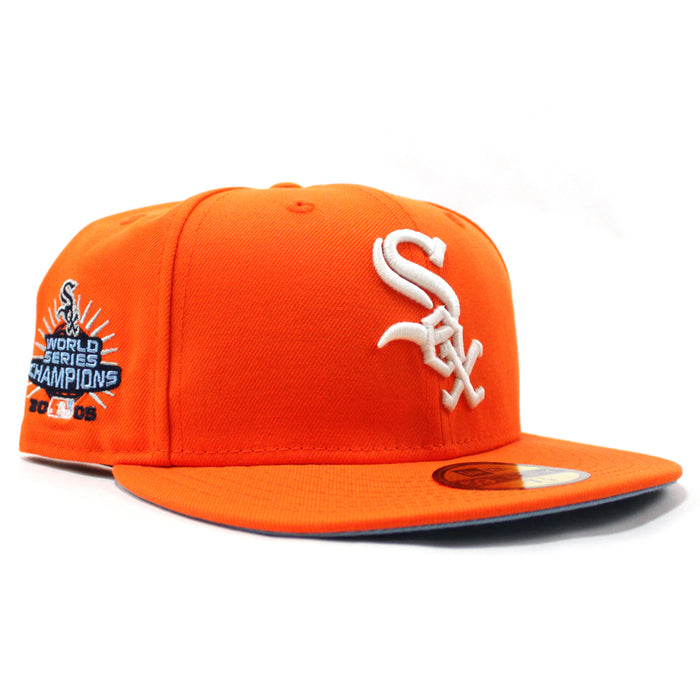 Chicago White Sox 2005 World Series CHAMPIONS New Era Fitted 59Fifty Hat (GITD Rush Orange Sky Blue Under Brim)
