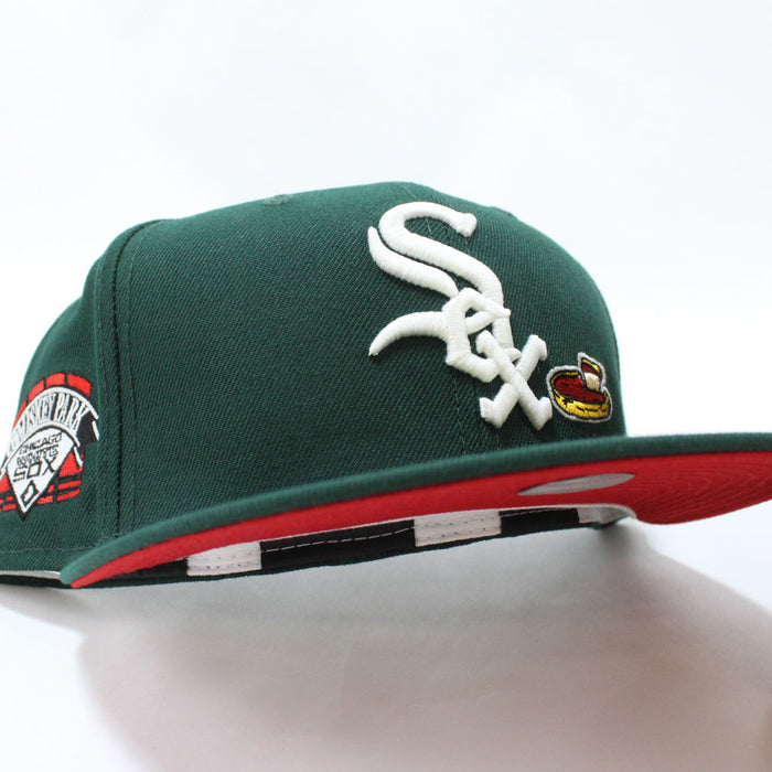 Chicago White Sox Deep Dish Comiskey Park Patch New Era Fitted 59Fifty Hat (Glow in the Dark Logo Green Red Under Brim)