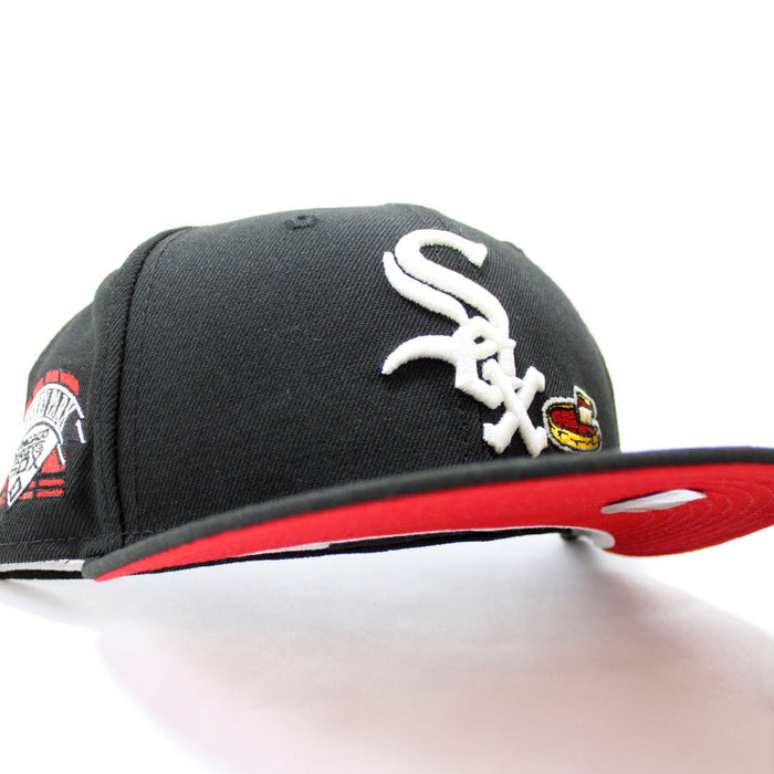 Chicago White Sox Deep Dish Comiskey Park Patch New Era Fitted 59Fifty Hat (Glow in the Dark Logo Black Red Under Brim)