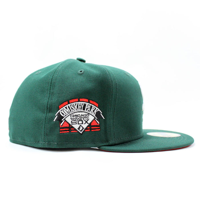Chicago White Sox Deep Dish Comiskey Park Patch New Era Fitted 59Fifty Hat (Glow in the Dark Logo Green Red Under Brim)