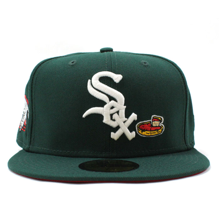 Chicago White Sox Deep Dish Comiskey Park Patch New Era Fitted 59Fifty Hat (Glow in the Dark Logo Green Red Under Brim)
