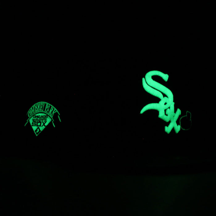 Chicago White Sox Deep Dish Comiskey Park Patch New Era Fitted 59Fifty Hat (Glow in the Dark Logo Green Red Under Brim)