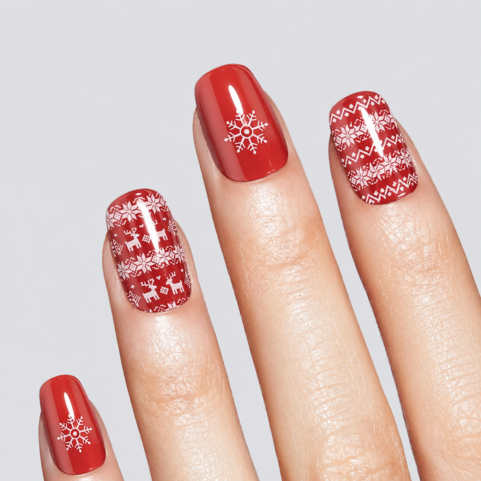 Christmas Red Nordic Reindeer Snowflake Gel Nail Stickers